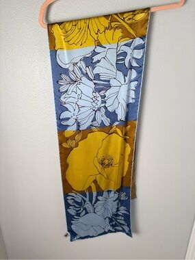 Vera Neumann 100% Silk Blue & Mustard Floral Scarf